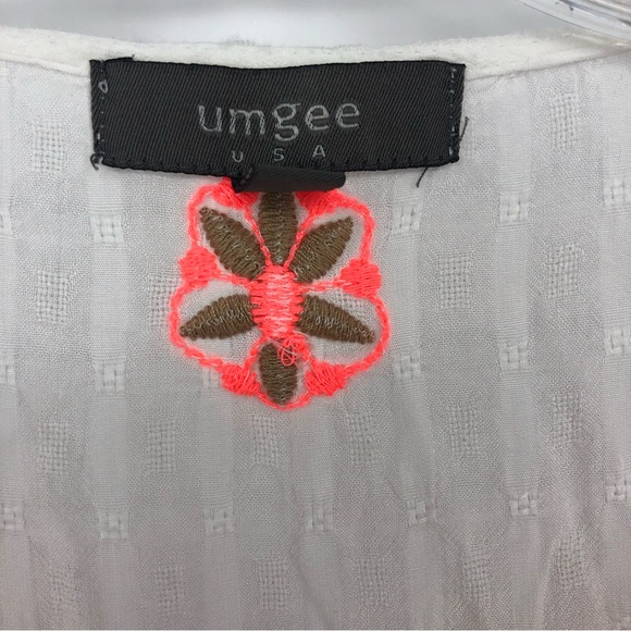 Umgee White Orange & Tan Embroidered Peasant Bohemian 3/4 Sleeve Blouse Size L - Picture 4 of 5